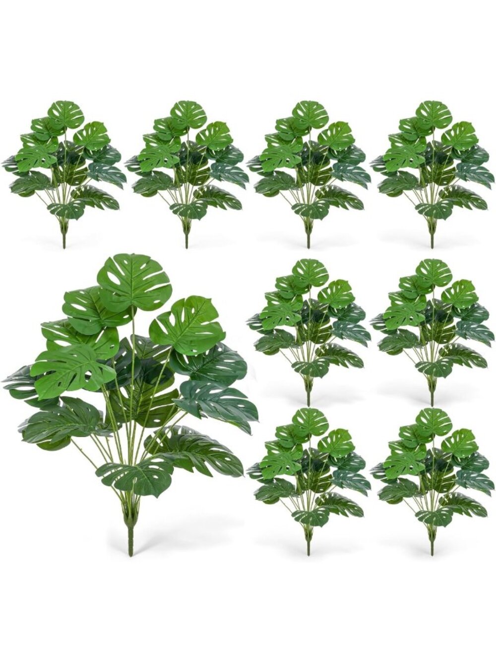 10 Pack Large Faux Monstera Plants for Outdoor Decor - 29.5 in Greenery